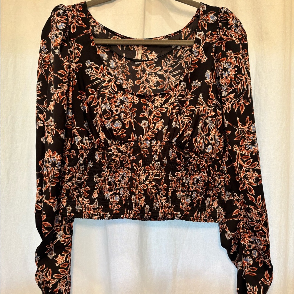 Good American Pink and Orange Ruched Crop Blouse